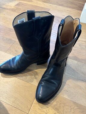 Frye Black Leather Men's Pull-On Western Cowboy Boots